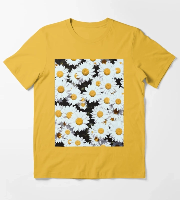 White Daisy Flowers Blooming T-Shirt Yellow