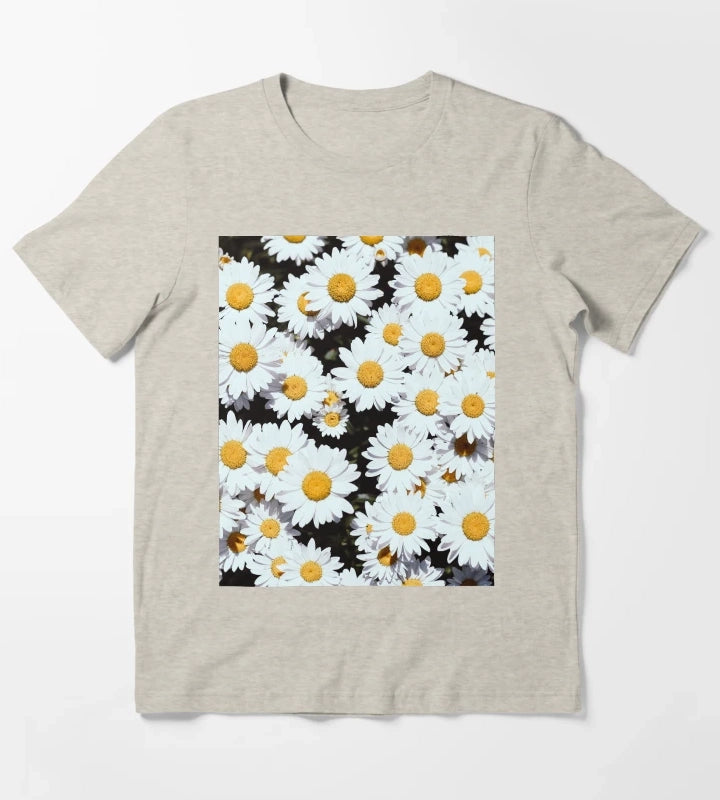 White Daisy Flowers Blooming T-Shirt Cream