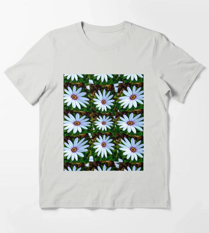 White Daisy Pattern T-Shirt Light Grey
