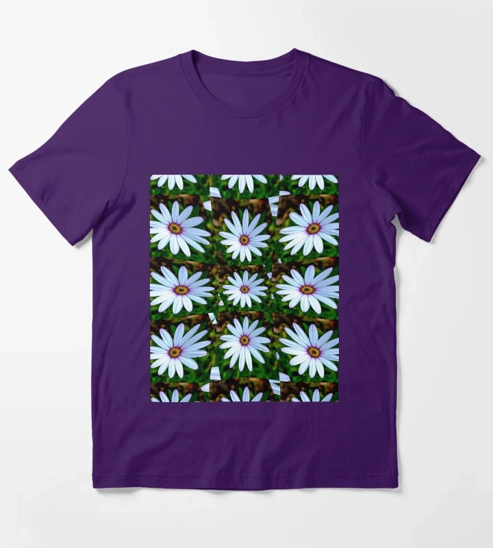 White Daisy Pattern T-Shirt Purple
