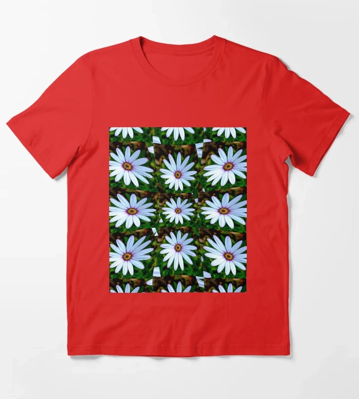 White Daisy Pattern T-Shirt Red