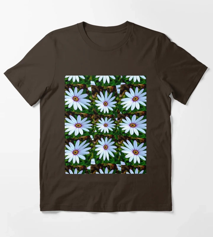 White Daisy Pattern T-Shirt Brown