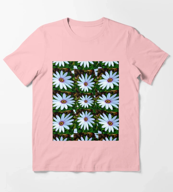 White Daisy Pattern T-Shirt Dark Grey