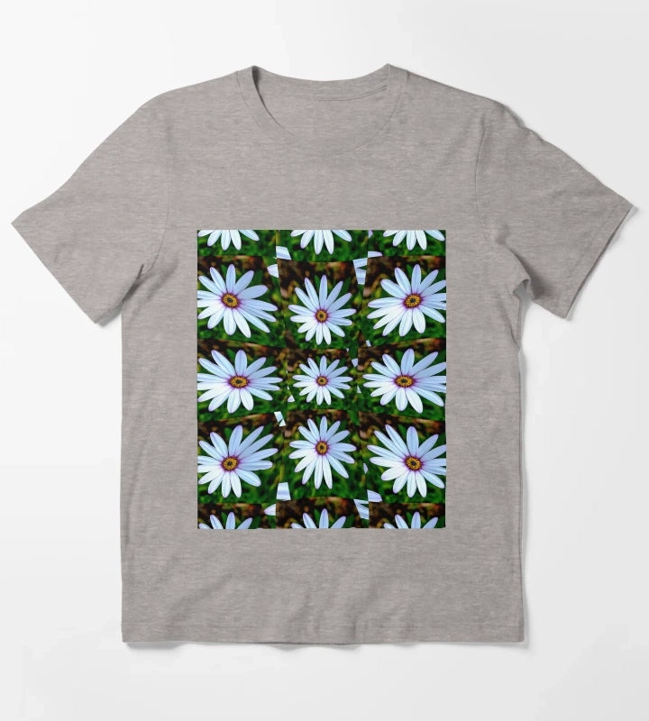 White Daisy Pattern T-Shirt Heather Grey