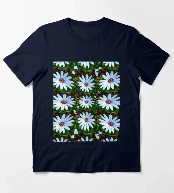 White Daisy Pattern T-Shirt Navy