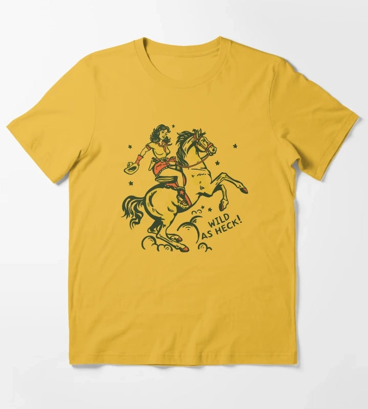 Wild As Heck Hand Illustrated Cowgirl Design Style 2 T-Shirt Yellow