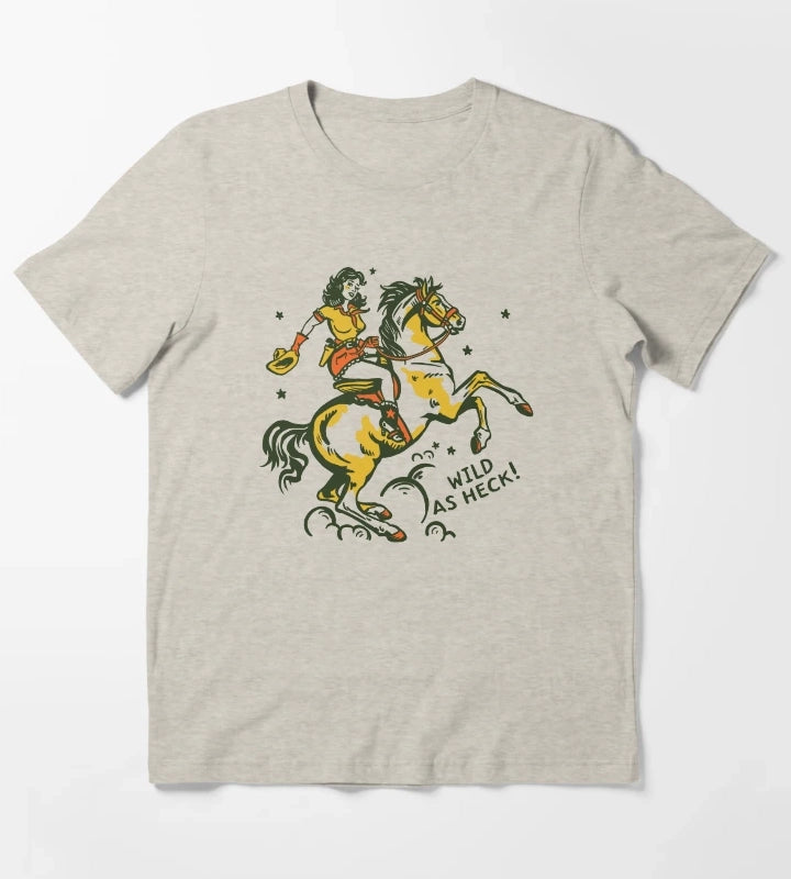 Wild As Heck Hand Illustrated Cowgirl Design Style 2 T-Shirt Cream