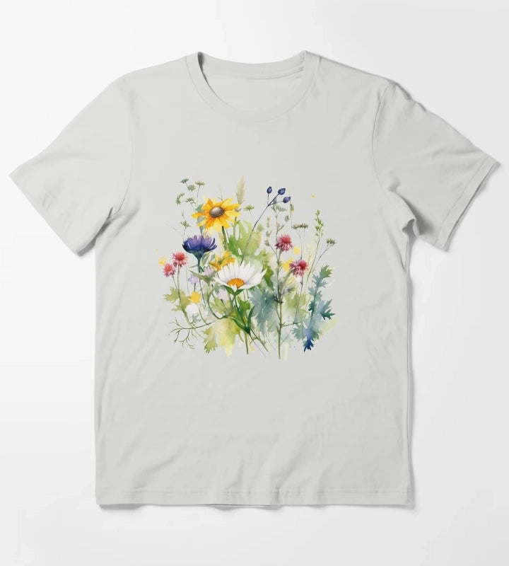 Wild Flowers Botanical Flower Nature T-Shirt Light Grey