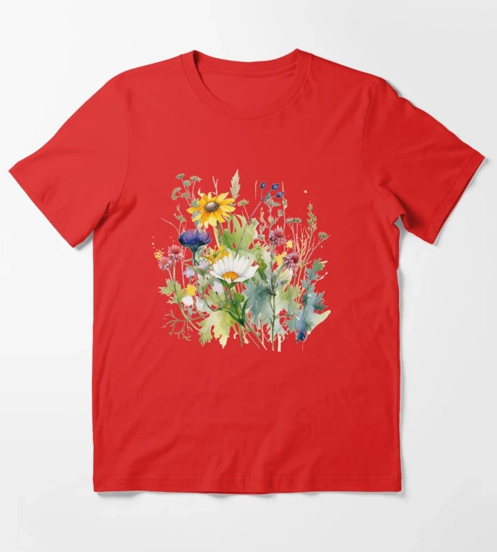 Wild Flowers Botanical Flower Nature T-Shirt Red