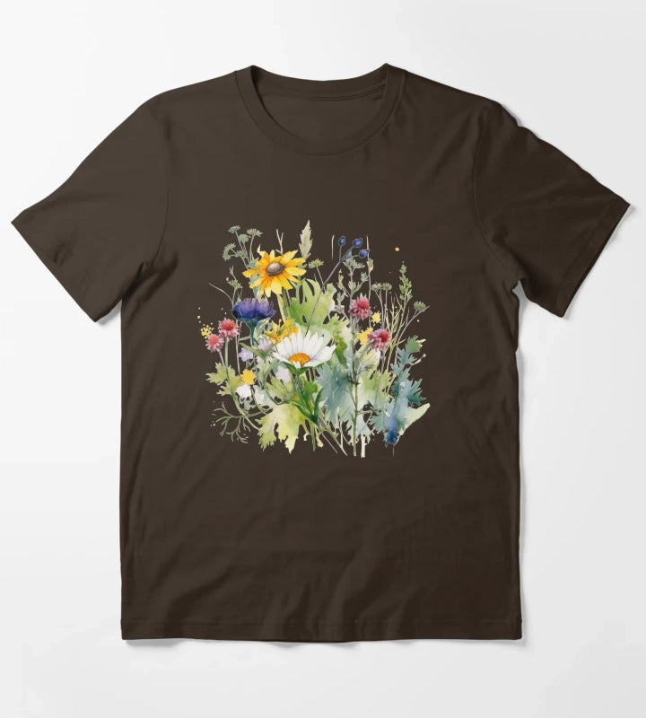 Wild Flowers Botanical Flower Nature T-Shirt Brown