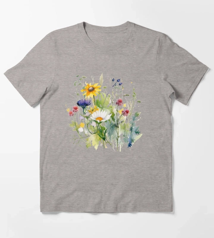 Wild Flowers Botanical Flower Nature T-Shirt Heather Grey