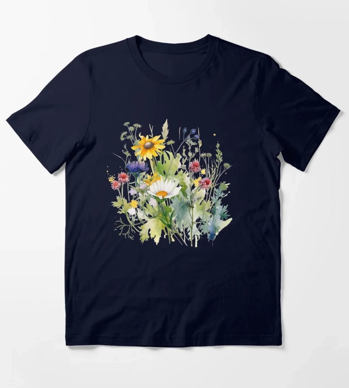 Wild Flowers Botanical Flower Nature T-Shirt Navy