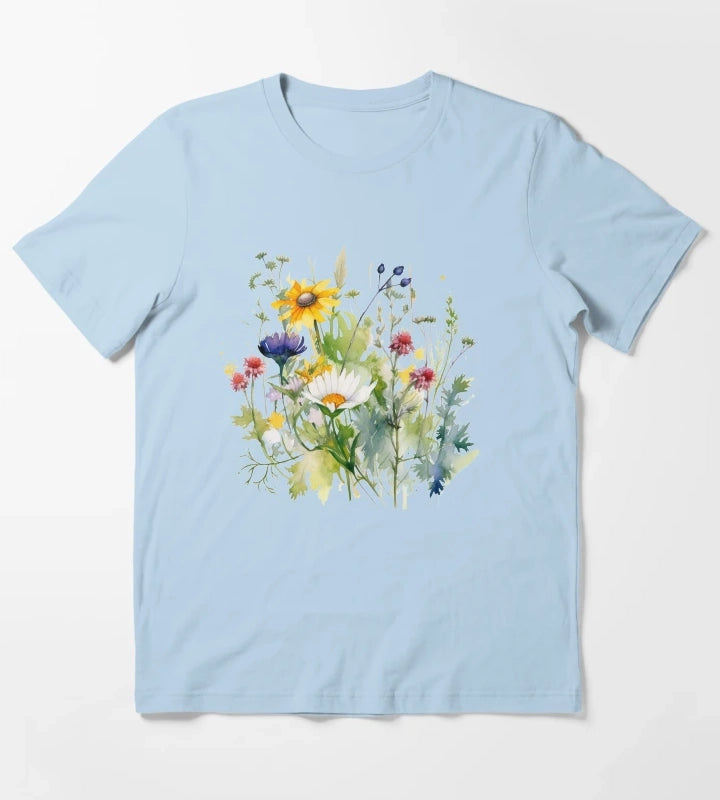 Wild Flowers Botanical Flower Nature T-Shirt Sky Blue