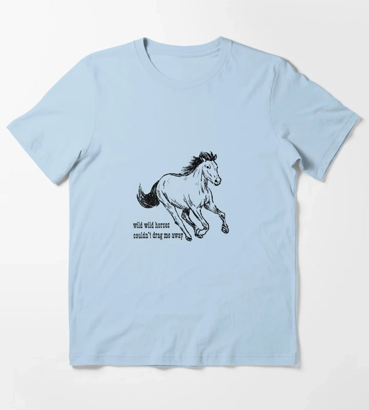 Wild Horses by The Rolling Stones Lyrics and Western Line Art Black T-Shirt Sky Blue