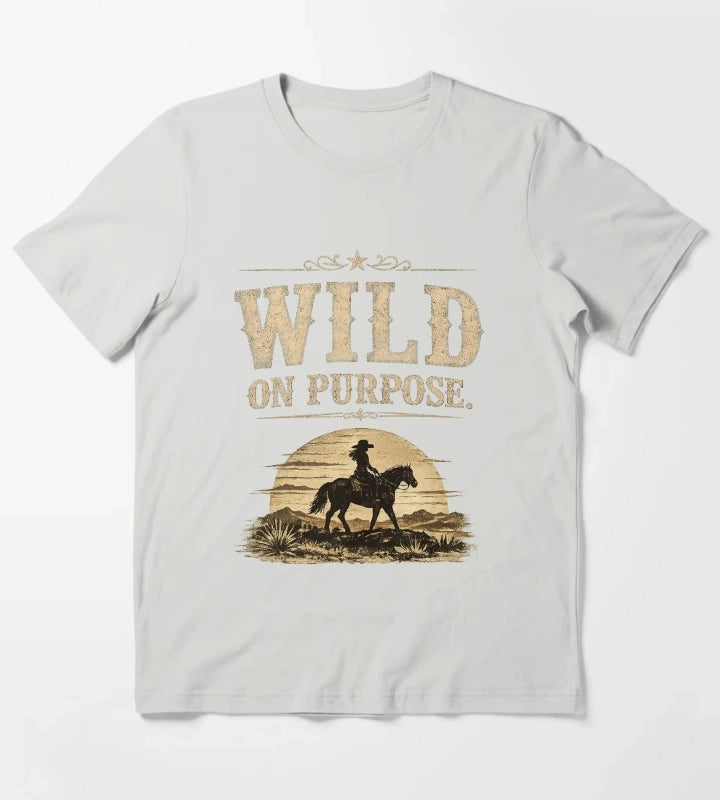 Wild On Purpose Vintage Western Cowgirl Graphic T-Shirt Light Grey