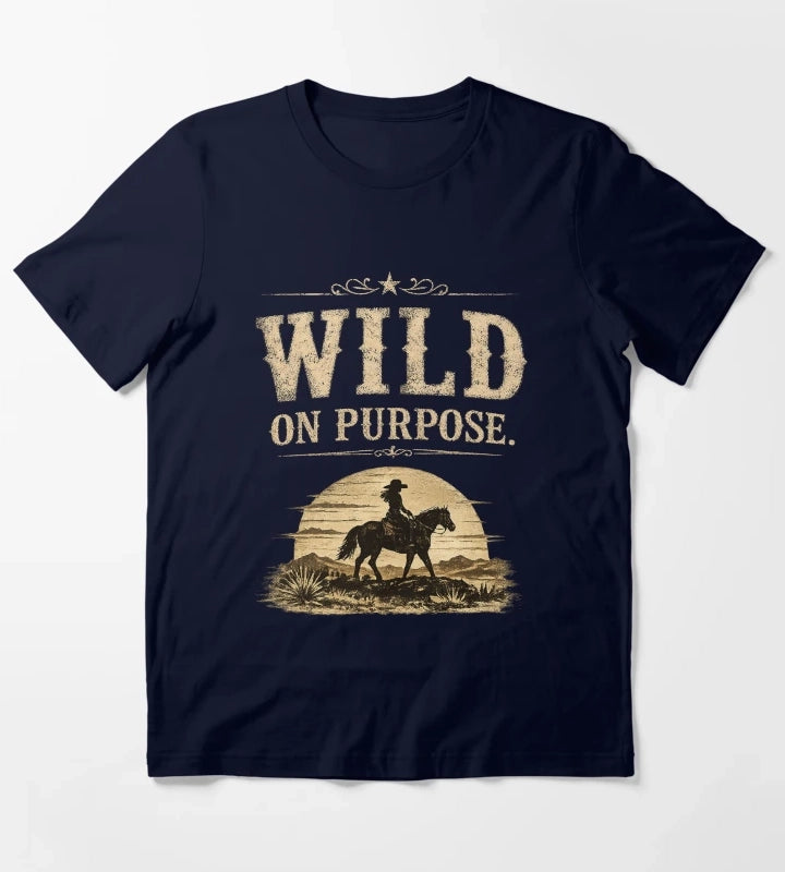 Wild On Purpose Vintage Western Cowgirl Graphic T-Shirt Navy