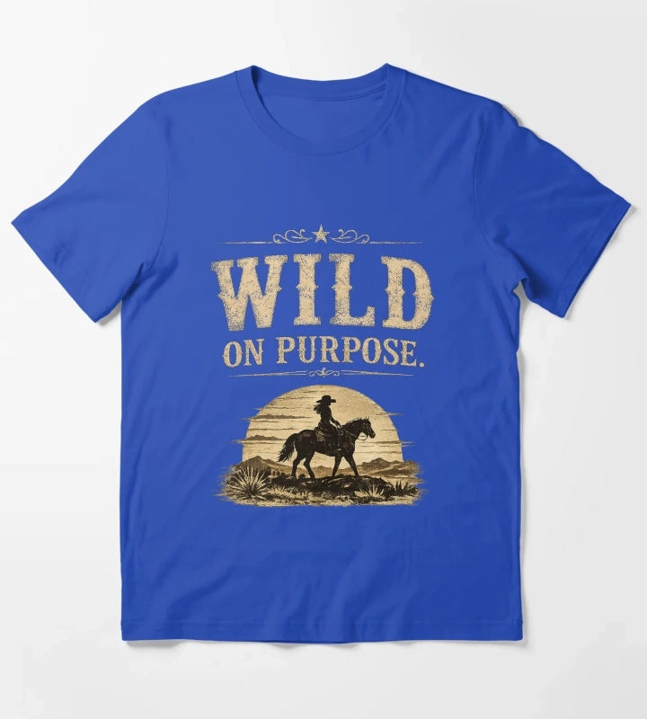 Wild On Purpose Vintage Western Cowgirl Graphic T-Shirt Blue