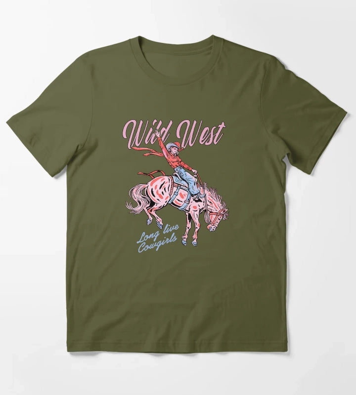 Wild West Long Live Cowgirls T-Shirt Olive Green