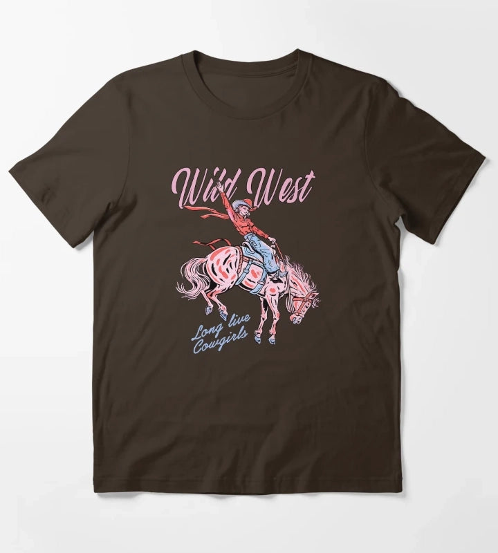 Wild West Long Live Cowgirls T-Shirt Brown