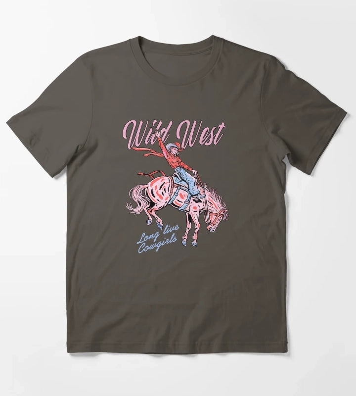 Wild West Long Live Cowgirls T-Shirt Dark Grey