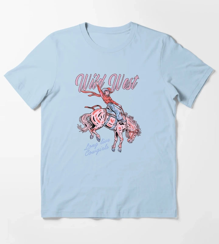Wild West Long Live Cowgirls T-Shirt Sky Blue