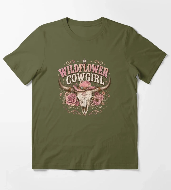 Wildflower cowgirl with rustic charm T-Shirt Olive Green