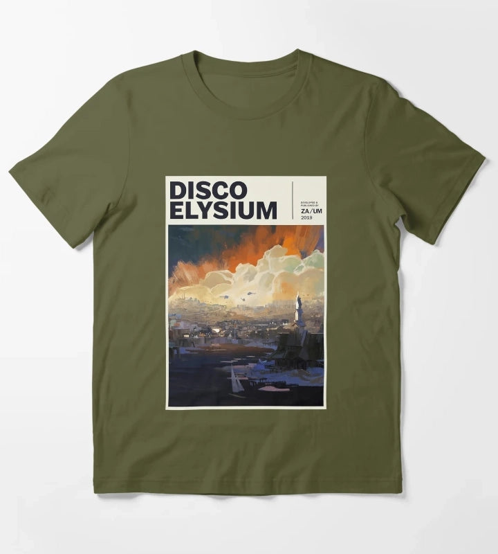 Women Men Disco Gaming Elysium Gifts For Movie Fans T-Shirt Olive Green