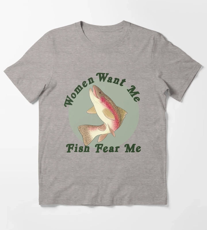 Women Want Me Fish Fear Me T-Shirt Heather Grey