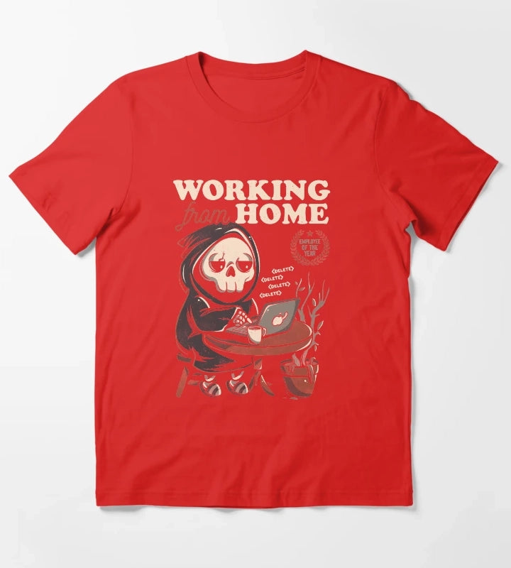 Working From Home Creepy Skull Gift T-Shirt Red