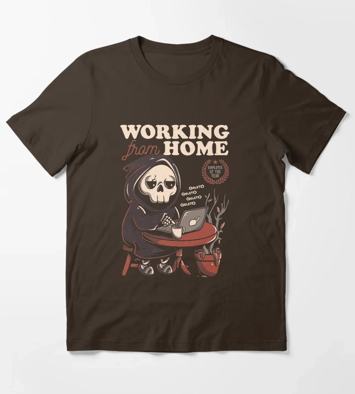 Working From Home Creepy Skull Gift T-Shirt Brown