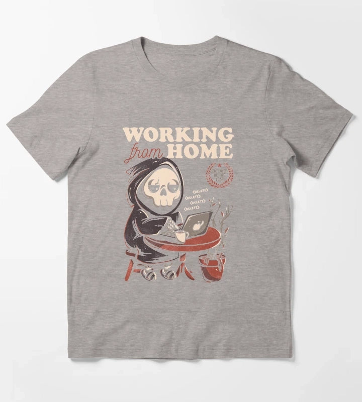 Working From Home Creepy Skull Gift T-Shirt Heather Grey