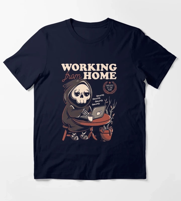 Working From Home Creepy Skull Gift T-Shirt Navy