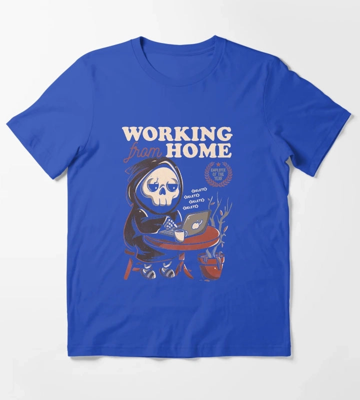 Working From Home Creepy Skull Gift T-Shirt Blue