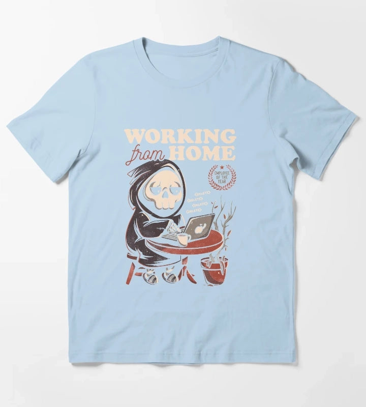 Working From Home Creepy Skull Gift T-Shirt Sky Blue