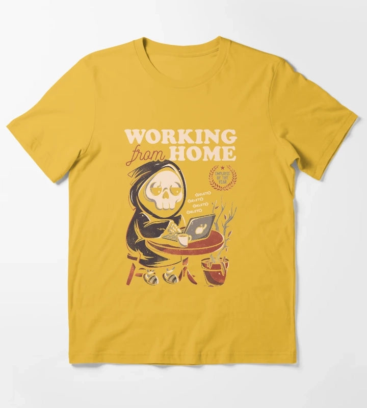 Working From Home Creepy Skull Gift T-Shirt Yellow