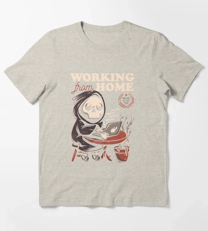 Working From Home Creepy Skull Gift T-Shirt Cream