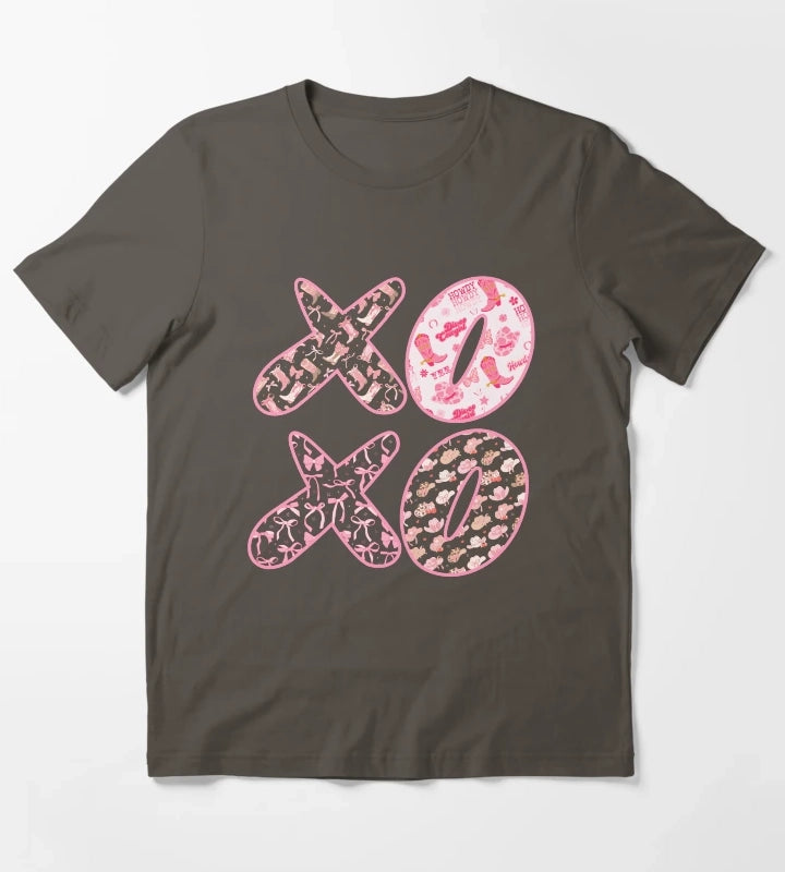 XOXO Cowgirl Bows Typography T-Shirt Dark Grey