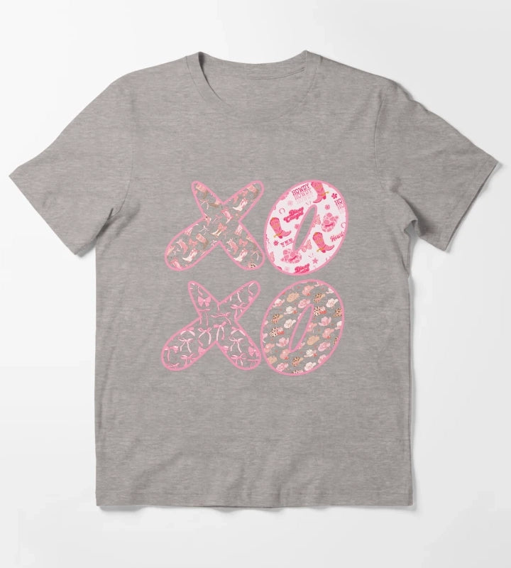 XOXO Cowgirl Bows Typography T-Shirt Heather Grey