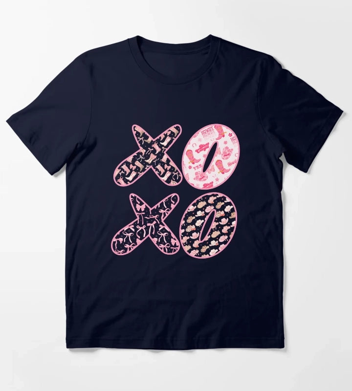 XOXO Cowgirl Bows Typography T-Shirt Navy