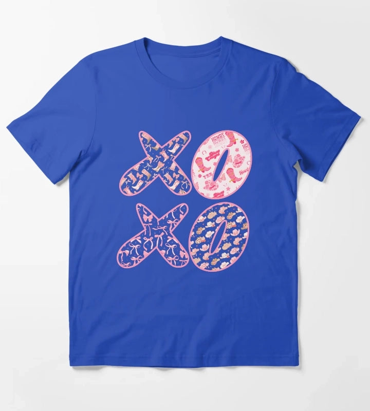 XOXO Cowgirl Bows Typography T-Shirt Blue
