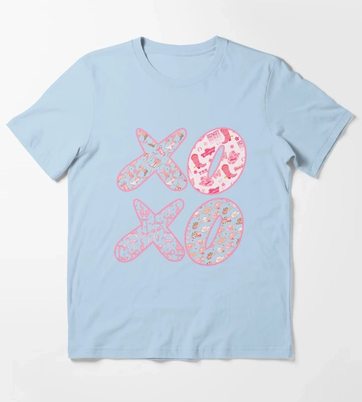 XOXO Cowgirl Bows Typography T-Shirt Sky Blue