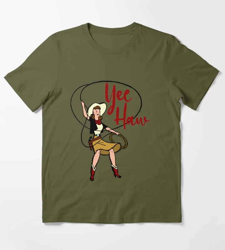 Yee Haw Cowgirl T-Shirt Olive Green