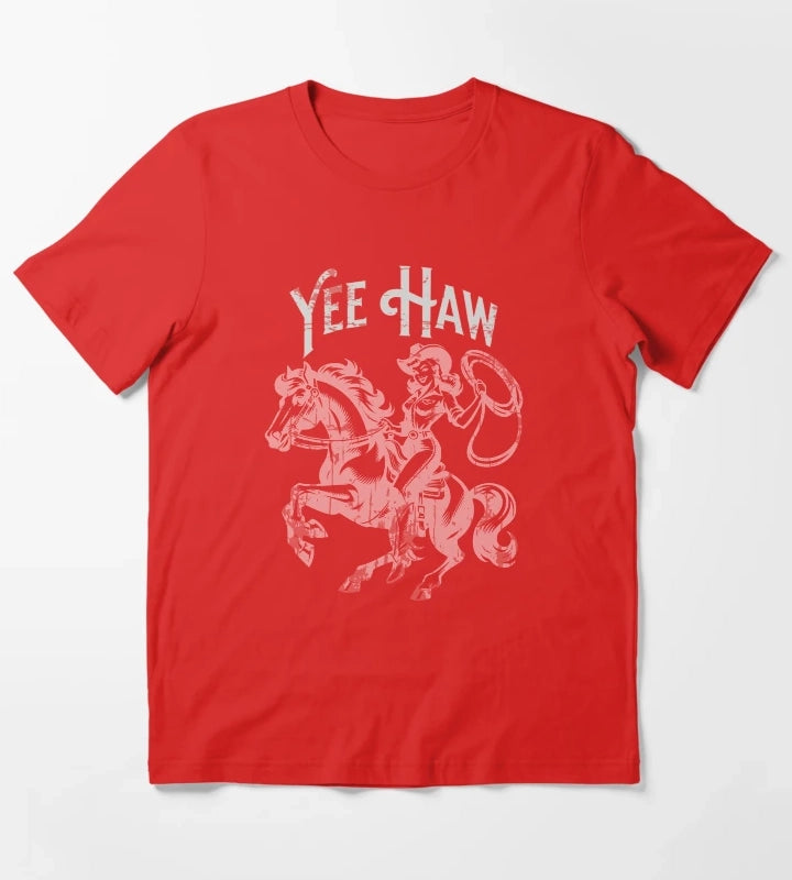 Yee Haw Vintage Cowgirl Pink T-Shirt Red