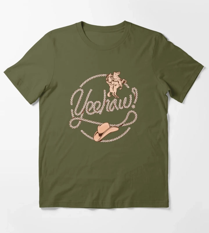 Yeehaw Cowboy Lasso Lariat Rope T-Shirt Olive Green