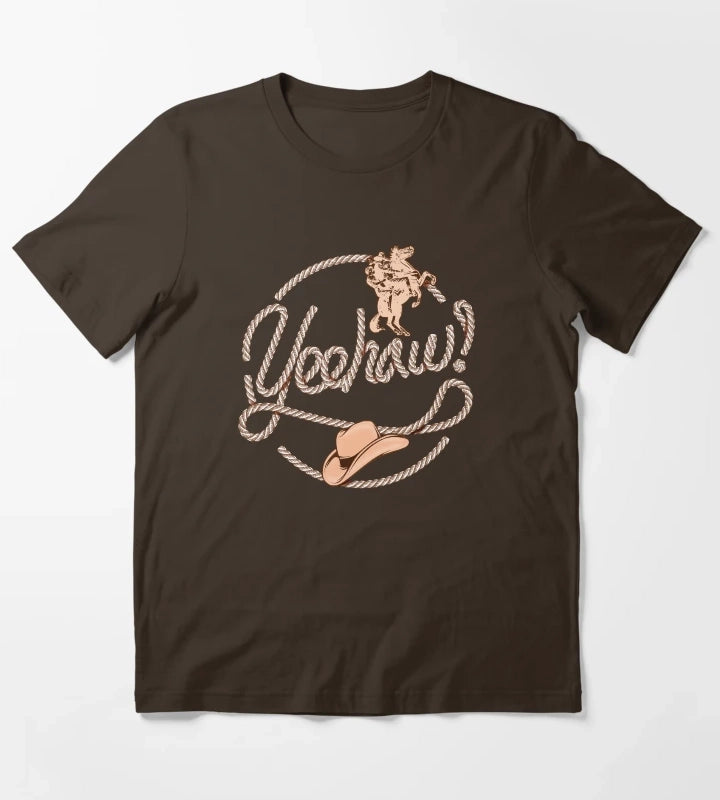 Yeehaw Cowboy Lasso Lariat Rope T-Shirt Brown