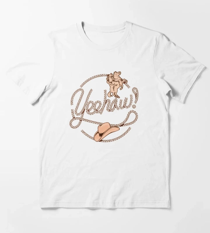 Yeehaw Cowboy Lasso Lariat Rope T-Shirt White