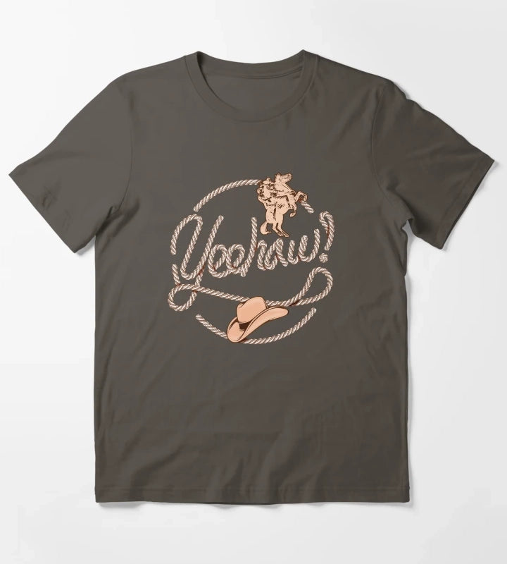 Yeehaw Cowboy Lasso Lariat Rope T-Shirt Dark Grey