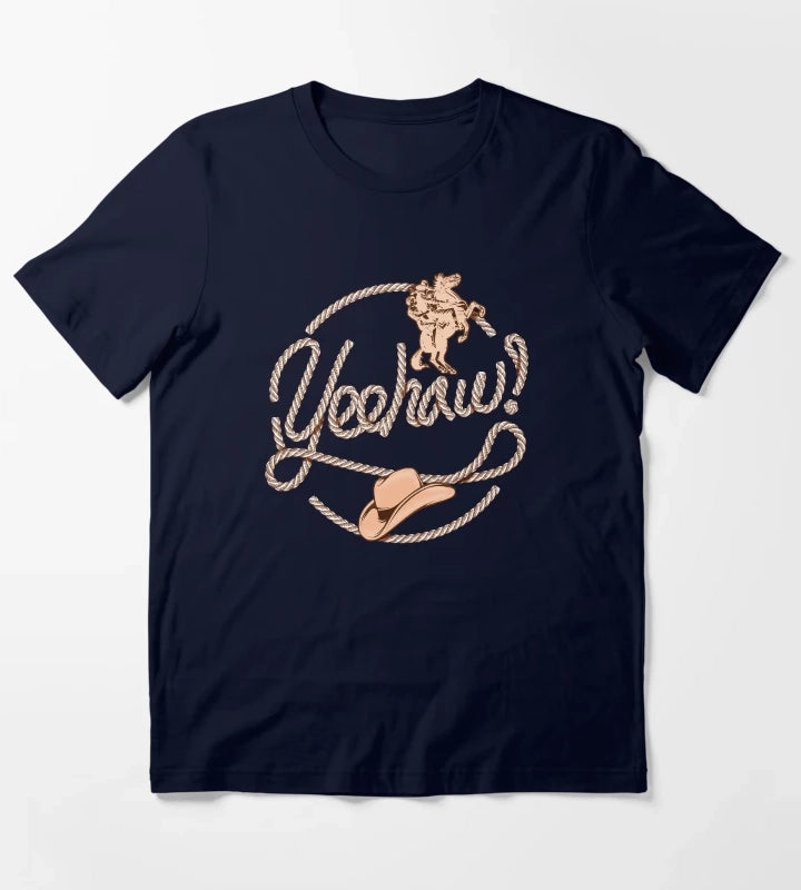 Yeehaw Cowboy Lasso Lariat Rope T-Shirt Navy