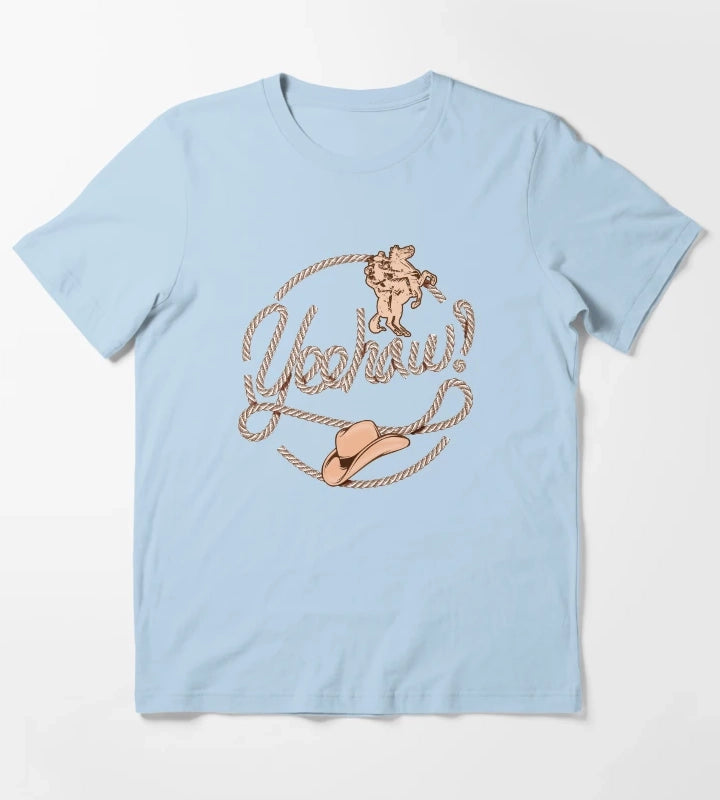 Yeehaw Cowboy Lasso Lariat Rope T-Shirt Sky Blue