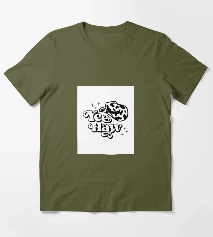 Yeehaw Cowgirl in Cowboy Hat T-Shirt Olive Green